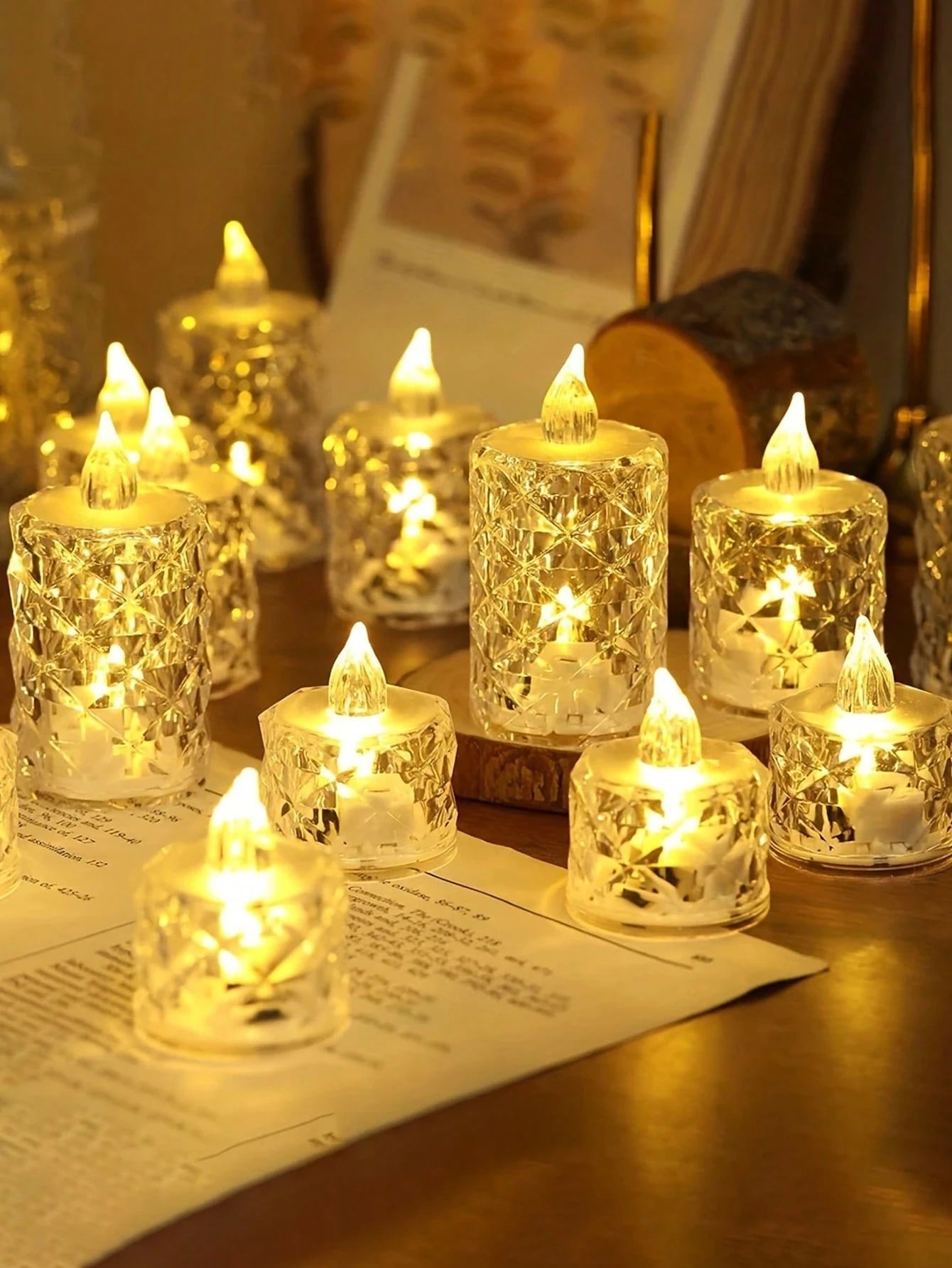 24 Flameless LED Crystal Candles – elegant rhinestone candles for weddings, home decoration, romantic dinners, and festive events. Battery-powered LED lights with a soothing glow, perfect for Christmas, Halloween, and birthday parties.