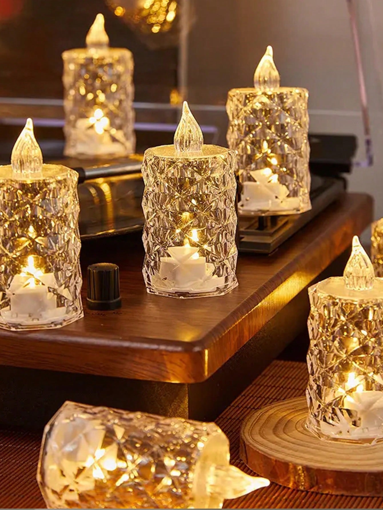 24 Flameless LED Crystal Candles – elegant rhinestone candles for weddings, home decoration, romantic dinners, and festive events. Battery-powered LED lights with a soothing glow, perfect for Christmas, Halloween, and birthday parties.