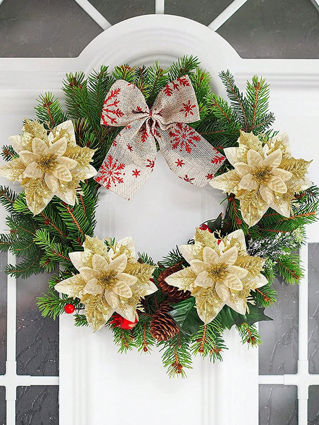 10-Piece Christmas Tree Flower Ornaments Set – Elegant Holiday Decorations for Christmas Trees, Wreaths, Weddings, and Festive Parties. Perfect for Holiday Home Décor, Winter Celebrations, and Christmas Tree Arrangements.