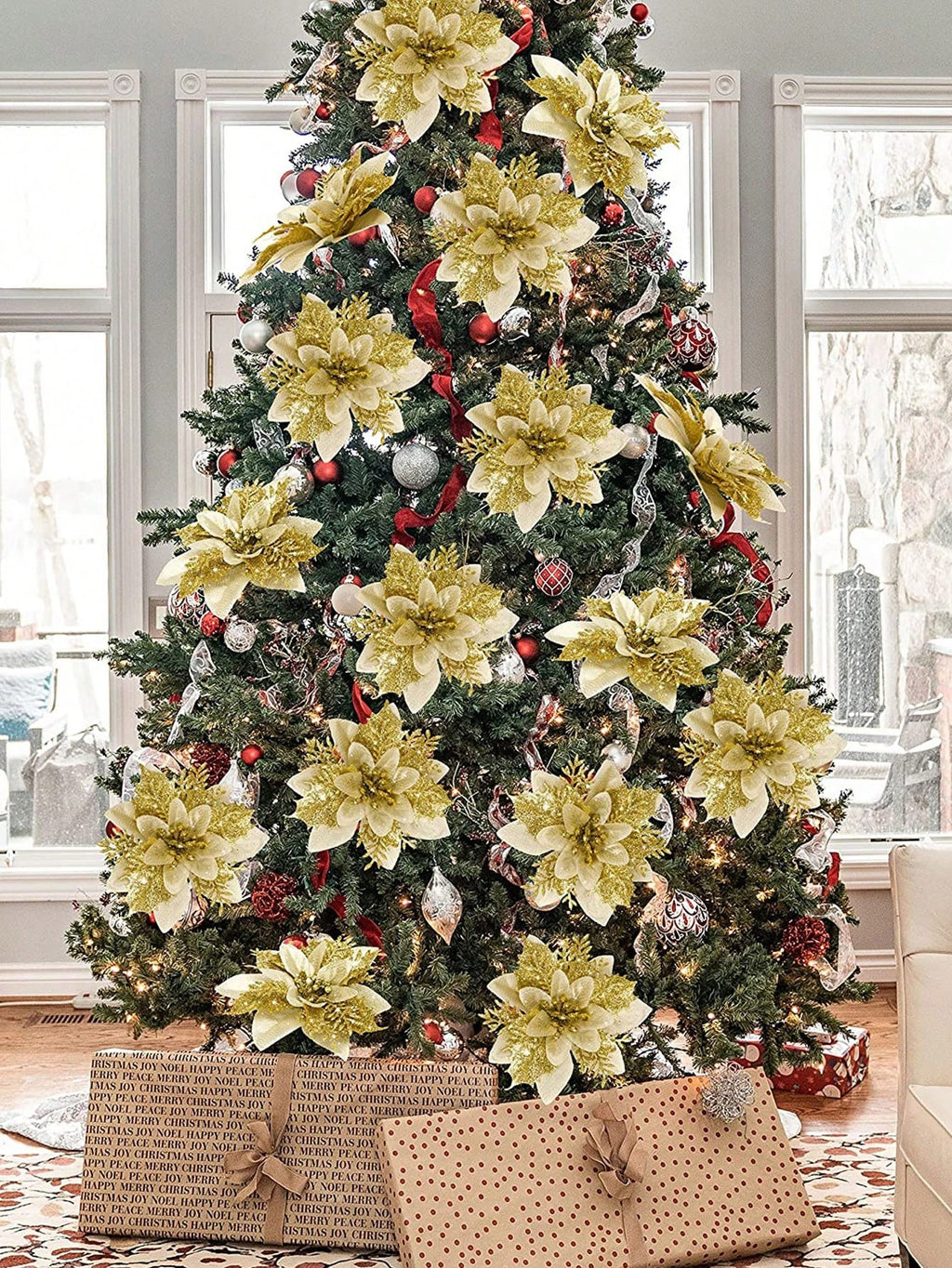 10-Piece Christmas Tree Flower Ornaments Set – Elegant Holiday Decorations for Christmas Trees, Wreaths, Weddings, and Festive Parties. Perfect for Holiday Home Décor, Winter Celebrations, and Christmas Tree Arrangements.