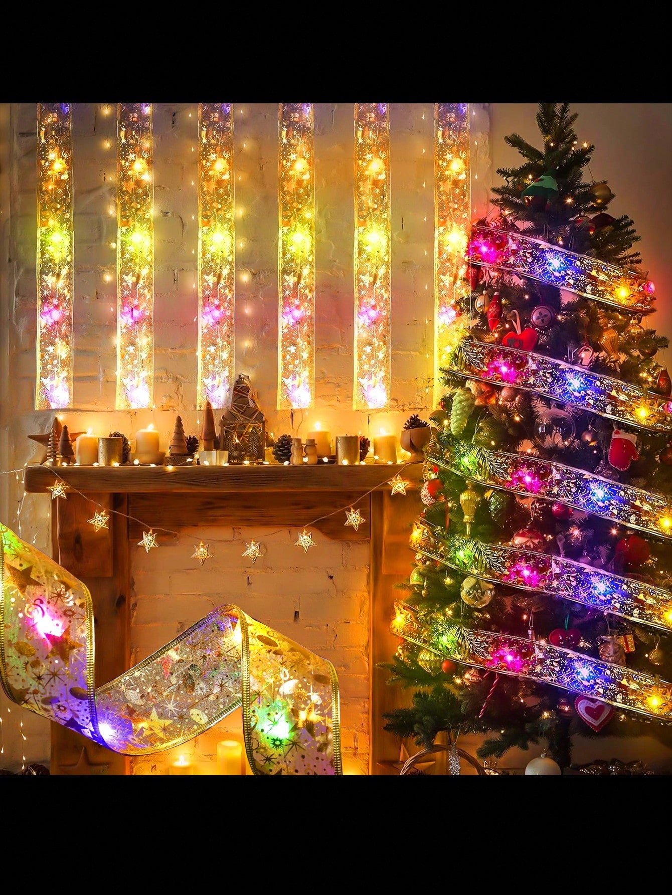 1m/3m/5m/10m LED Christmas Decoration String Lights, Copper Wire Fairy Light With Satin Ribbon Bow Garland for Christmas Tree