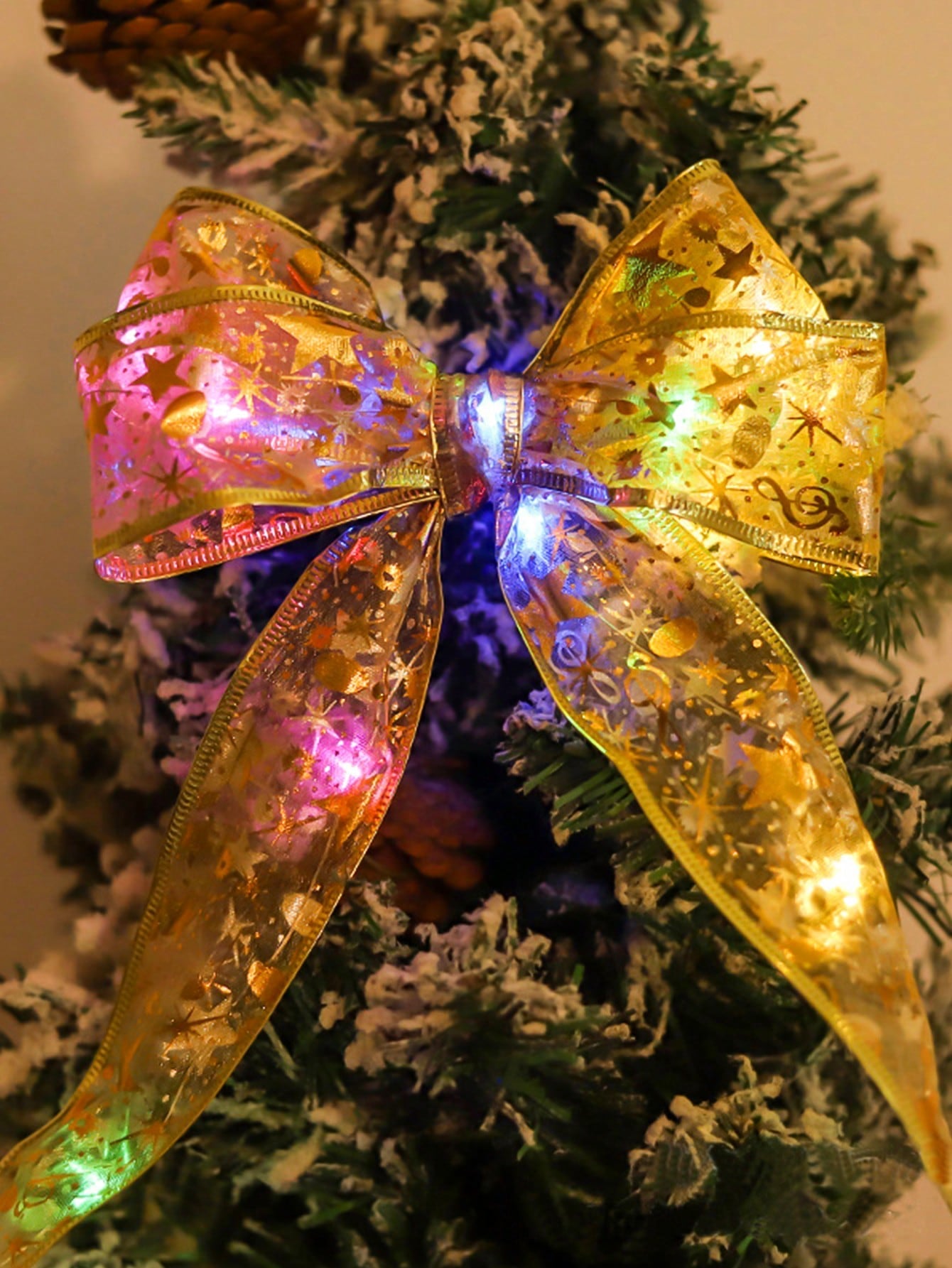 1m/3m/5m/10m LED Christmas Decoration String Lights, Copper Wire Fairy Light With Satin Ribbon Bow Garland for Christmas Tree