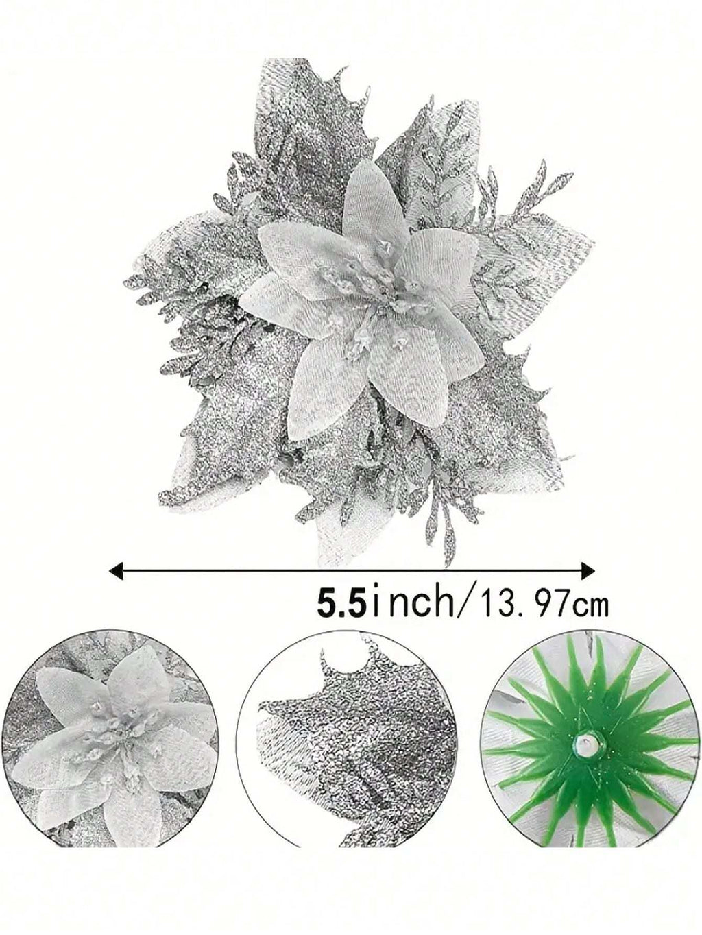 10-Piece Christmas Tree Flower Ornaments Set – Elegant Holiday Decorations for Christmas Trees, Wreaths, Weddings, and Festive Parties. Perfect for Holiday Home Décor, Winter Celebrations, and Christmas Tree Arrangements.