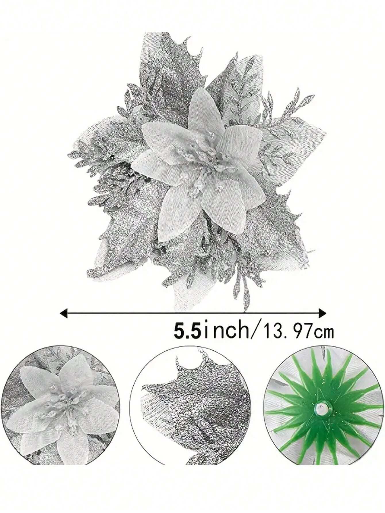 10-Piece Christmas Tree Flower Ornaments Set – Elegant Holiday Decorations for Christmas Trees, Wreaths, Weddings, and Festive Parties. Perfect for Holiday Home Décor, Winter Celebrations, and Christmas Tree Arrangements.