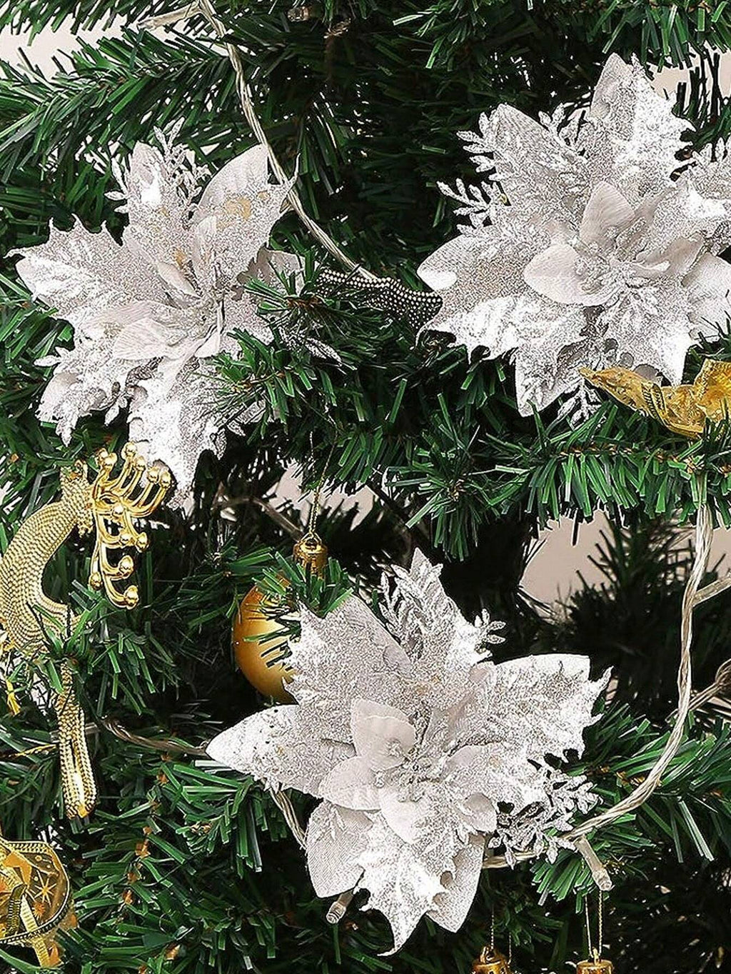 10-Piece Christmas Tree Flower Ornaments Set – Elegant Holiday Decorations for Christmas Trees, Wreaths, Weddings, and Festive Parties. Perfect for Holiday Home Décor, Winter Celebrations, and Christmas Tree Arrangements.