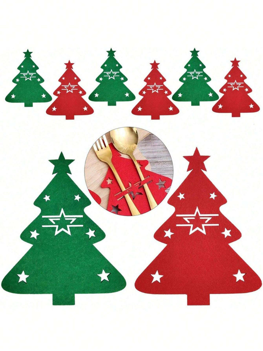 12-Piece Red and Green Christmas Tree Cutlery Holder Set – Felt Fork and Spoon Bags for Holiday Table Décor, Festive Dinner Parties, and Christmas Decorations. Perfect for Family Gatherings, Holiday Meals, and Seasonal Gifts.
