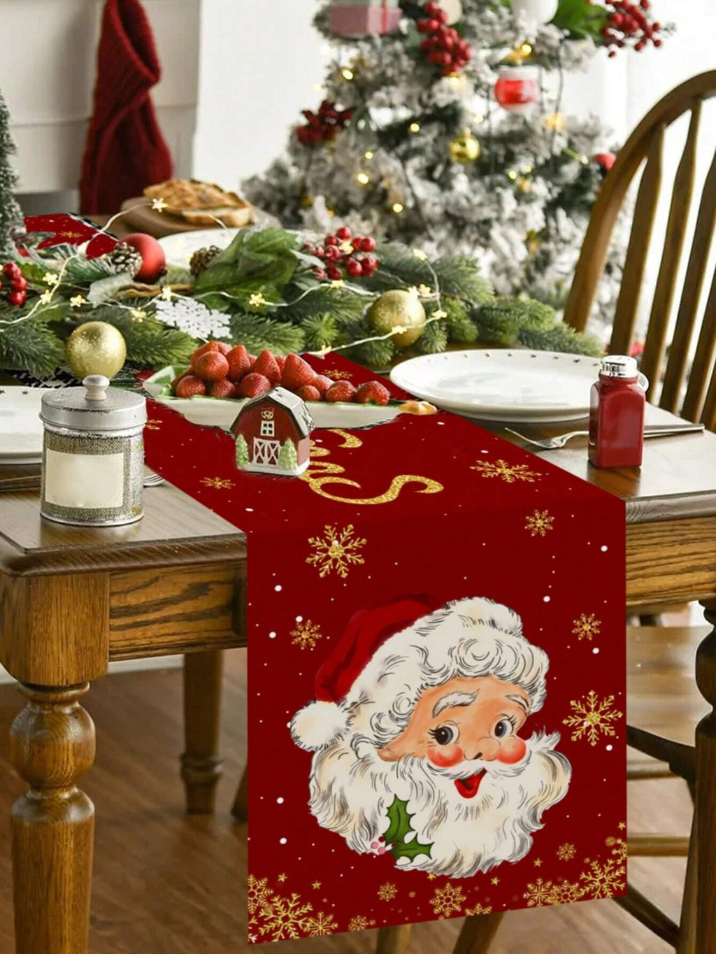1pc Santa Claus Merry Christmas Table Runner – 35×180 cm Polyester Holiday Table Flag for Home Décor 2025. Perfect Christmas Table Decoration for Parties, Dining Rooms, and New Year 2026 Celebrations, Elegant Festive Ornament for Winter Holidays.