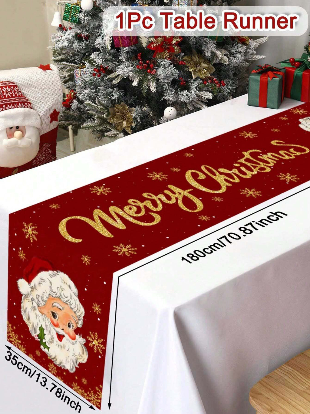 1pc Santa Claus Merry Christmas Table Runner – 35×180 cm Polyester Holiday Table Flag for Home Décor 2025. Perfect Christmas Table Decoration for Parties, Dining Rooms, and New Year 2026 Celebrations, Elegant Festive Ornament for Winter Holidays.