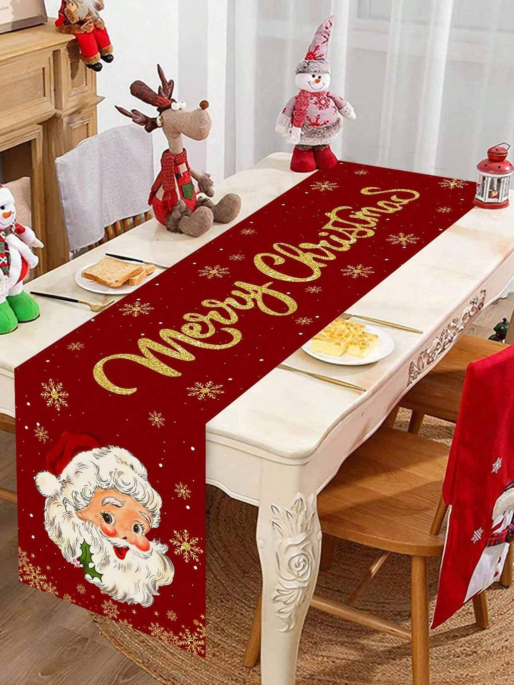 1pc Santa Claus Merry Christmas Table Runner – 35×180 cm Polyester Holiday Table Flag for Home Décor 2025. Perfect Christmas Table Decoration for Parties, Dining Rooms, and New Year 2026 Celebrations, Elegant Festive Ornament for Winter Holidays.