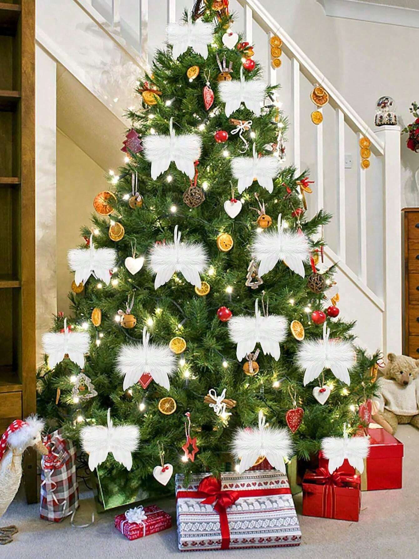 10-Piece White Angel Wings Christmas Decorations – Elegant Feather Ornaments for Christmas Trees, DIY Crafts, and Holiday Garland Accessories. Perfect for Family Gatherings, Party Décor, and Handmade Festive Creations.