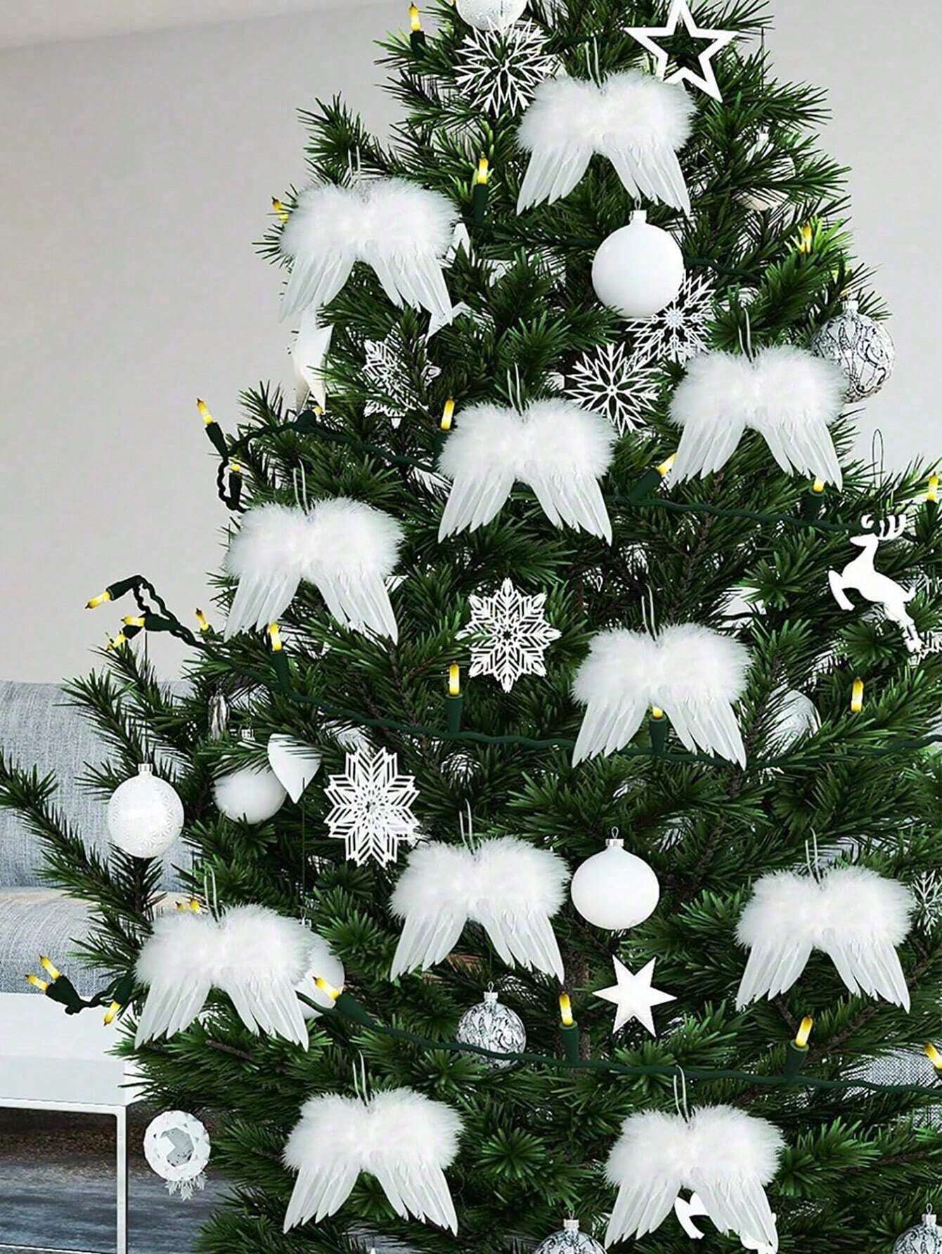 10-Piece White Angel Wings Christmas Decorations – Elegant Feather Ornaments for Christmas Trees, DIY Crafts, and Holiday Garland Accessories. Perfect for Family Gatherings, Party Décor, and Handmade Festive Creations.