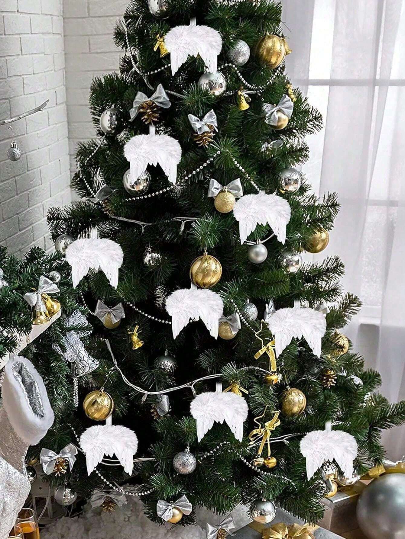 10-Piece White Angel Wings Christmas Decorations – Elegant Feather Ornaments for Christmas Trees, DIY Crafts, and Holiday Garland Accessories. Perfect for Family Gatherings, Party Décor, and Handmade Festive Creations.