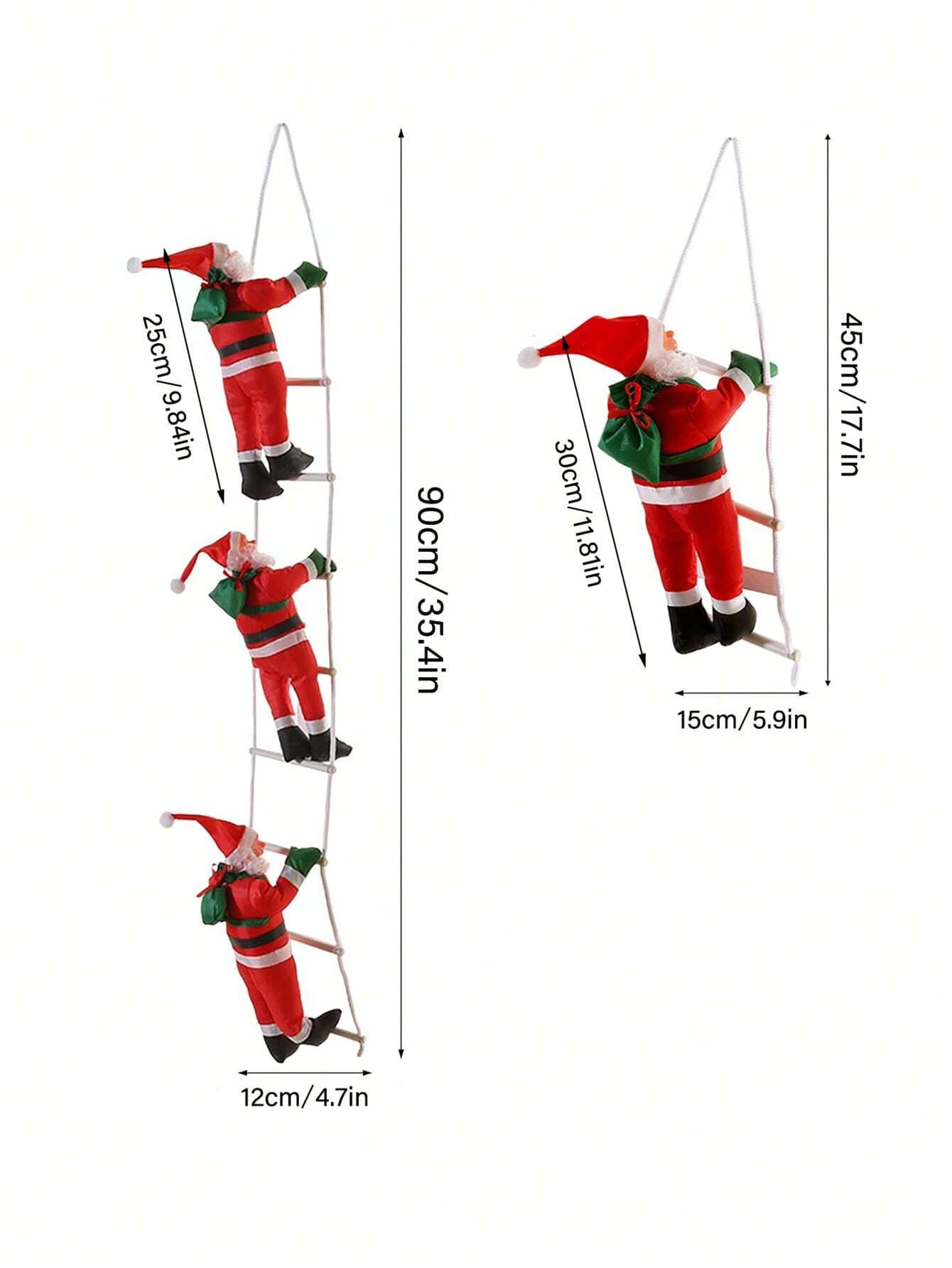 1pc Climbing Santa Claus on Rope Ladder – Fun Christmas Tree Ornament and Hanging Decoration for Indoor & Outdoor Use. Perfect for Party Décor, Windows, Walls, and Holiday Home Displays. Available in Two Sizes.