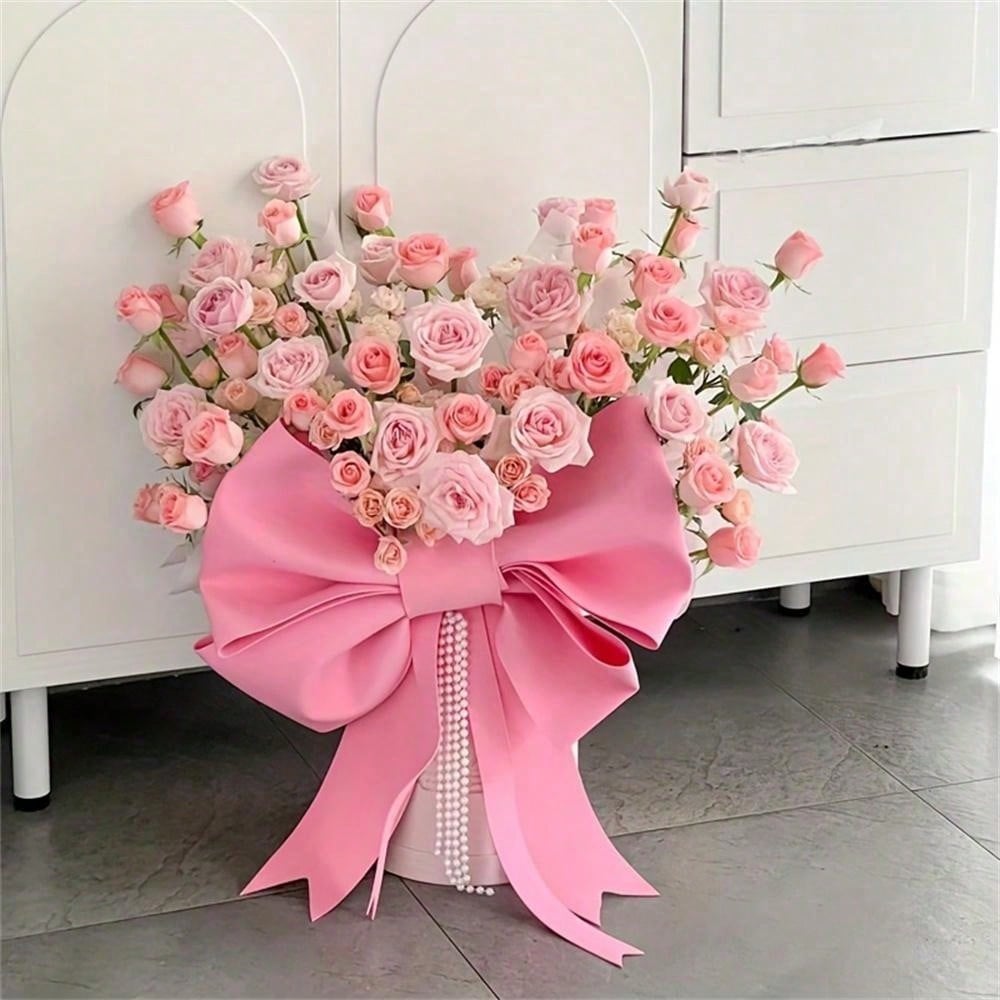 1pc DIY Pink Ribbon with Red Decoration – Elegant Decorative Bow for Store Displays, Wedding Arches, Birthday Parties, Valentine’s Day, Christmas, Graduation, and Home Décor. Perfect for Doors, Walls, and Themed Party Decorations.