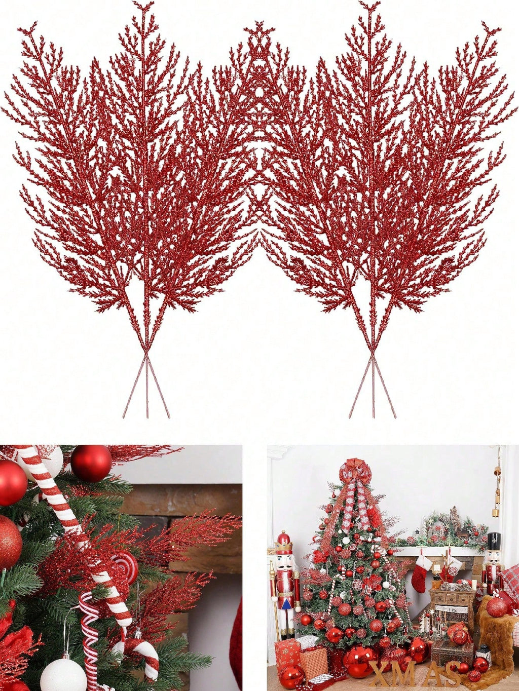 20pcs/10pcs Christmas Glitter Pine Needles – Custom Hanging Faux Pine Leaves, Cedar Stems, and Christmas Leaf Branches for DIY Crafts, Garlands, and Home Decorations. Golden Sparkle Artificial Pine Sprigs with Sequins.