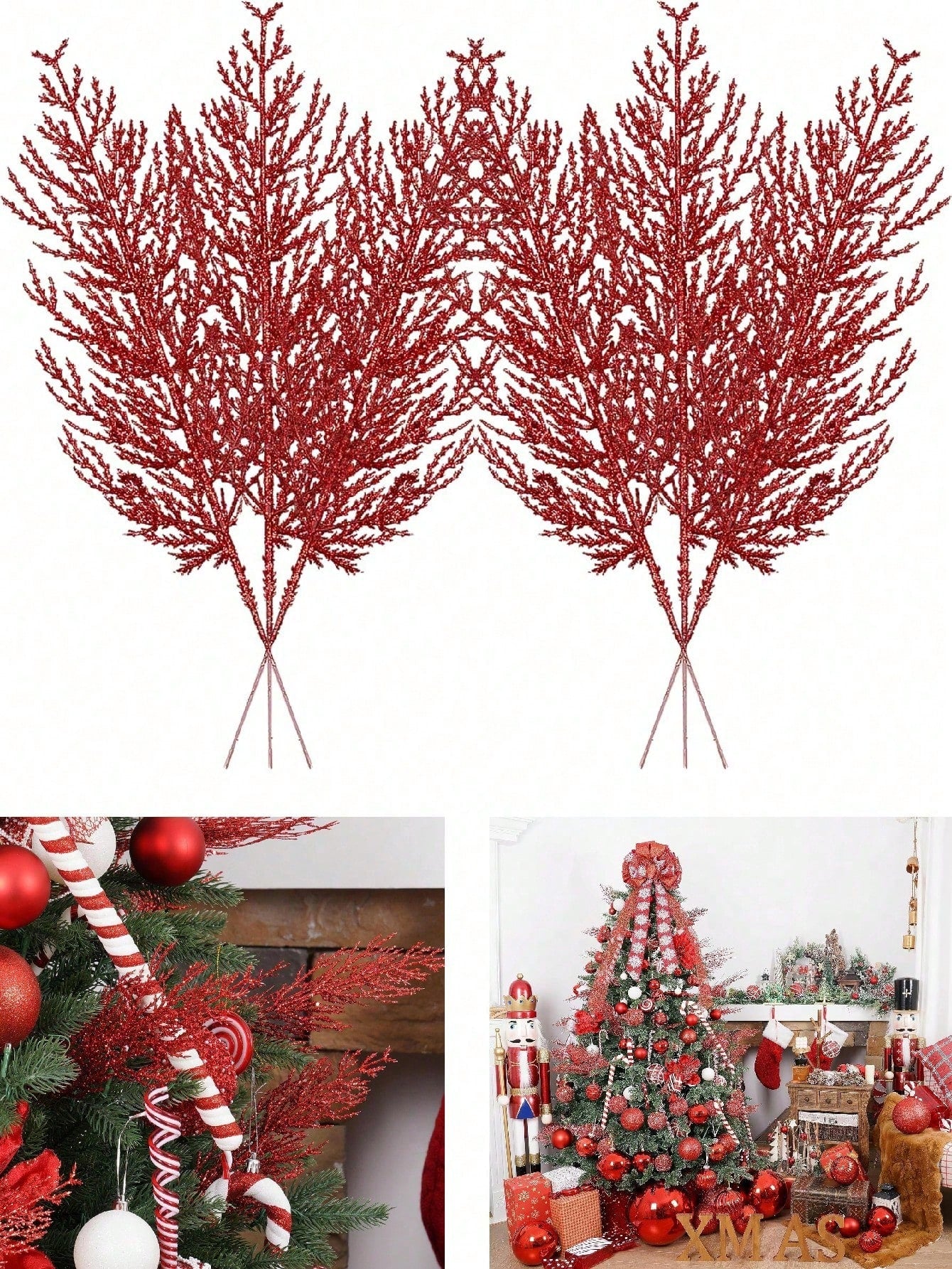 20pcs/10pcs Christmas Glitter Pine Needles – Custom Hanging Faux Pine Leaves, Cedar Stems, and Christmas Leaf Branches for DIY Crafts, Garlands, and Home Decorations. Golden Sparkle Artificial Pine Sprigs with Sequins.