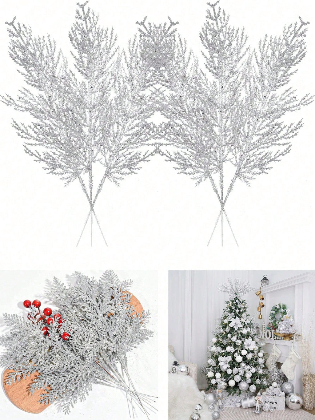 20pcs/10pcs Christmas Glitter Pine Needles – Custom Hanging Faux Pine Leaves, Cedar Stems, and Christmas Leaf Branches for DIY Crafts, Garlands, and Home Decorations. Golden Sparkle Artificial Pine Sprigs with Sequins.