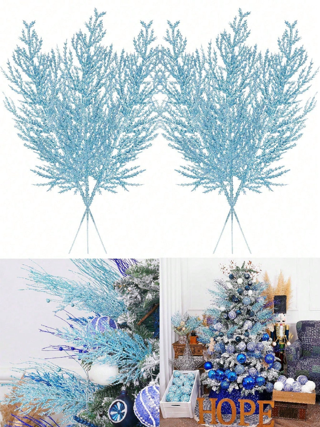 20pcs/10pcs Christmas Glitter Pine Needles – Custom Hanging Faux Pine Leaves, Cedar Stems, and Christmas Leaf Branches for DIY Crafts, Garlands, and Home Decorations. Golden Sparkle Artificial Pine Sprigs with Sequins.