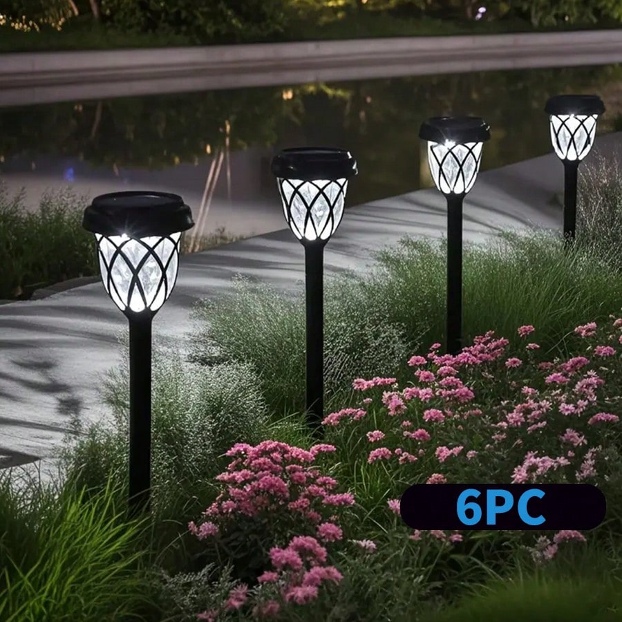 6-Pack Solar Powered LED Garden Stake Lights – Waterproof IP44 Outdoor Landscape Lamps with Lattice Design, Easy Installation for Yard, Patio, and Pathway Lighting. Perfect for Christmas, Halloween, New Year, and Valentine’s Day Decorations.