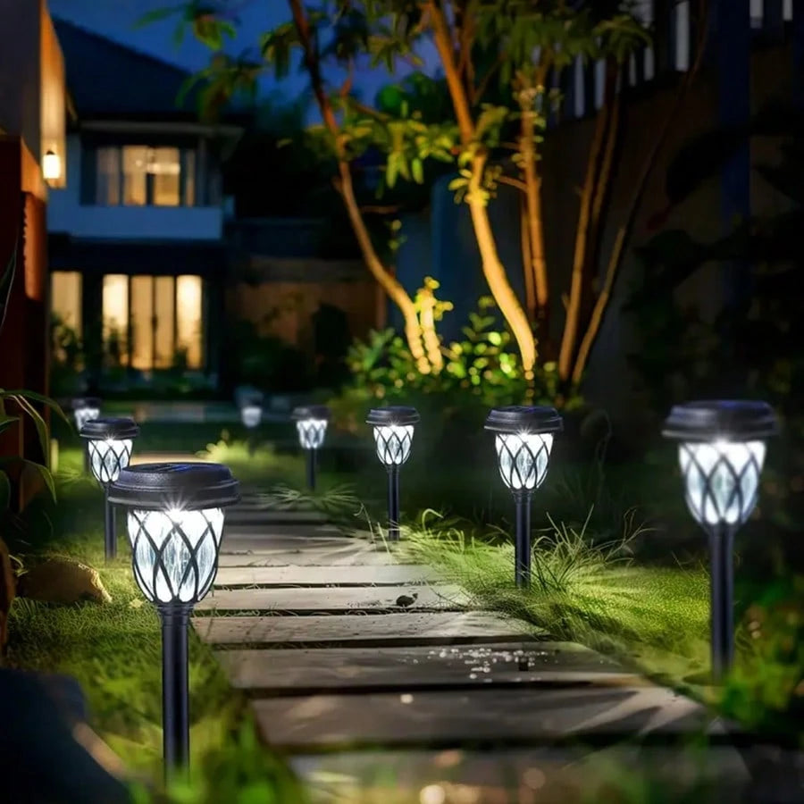 6-Pack Solar Powered LED Garden Stake Lights – Waterproof IP44 Outdoor Landscape Lamps with Lattice Design, Easy Installation for Yard, Patio, and Pathway Lighting. Perfect for Christmas, Halloween, New Year, and Valentine’s Day Decorations.