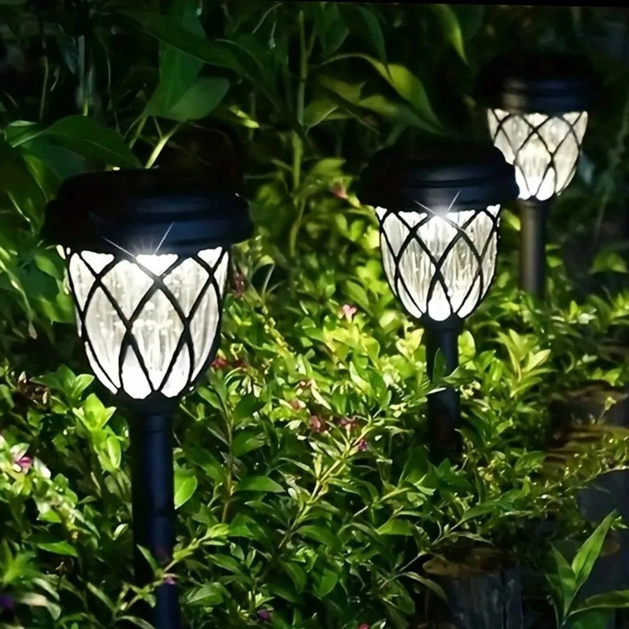 6-Pack Solar Powered LED Garden Stake Lights – Waterproof IP44 Outdoor Landscape Lamps with Lattice Design, Easy Installation for Yard, Patio, and Pathway Lighting. Perfect for Christmas, Halloween, New Year, and Valentine’s Day Decorations.