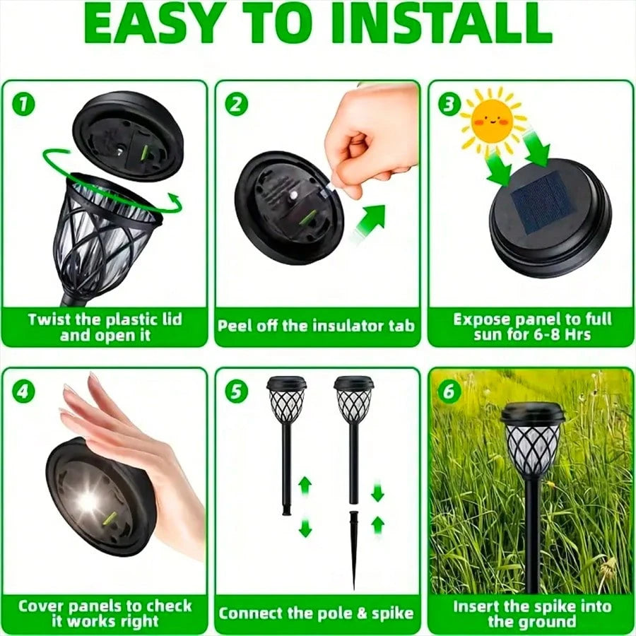 6-Pack Solar Powered LED Garden Stake Lights – Waterproof IP44 Outdoor Landscape Lamps with Lattice Design, Easy Installation for Yard, Patio, and Pathway Lighting. Perfect for Christmas, Halloween, New Year, and Valentine’s Day Decorations.