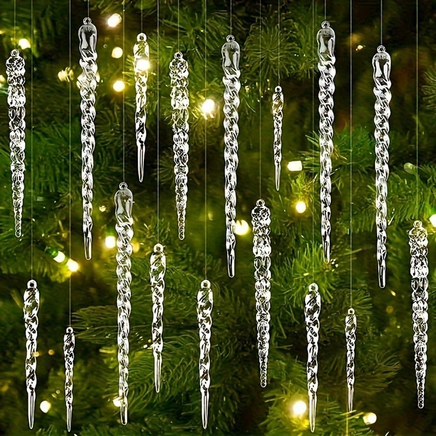 12/24/36-Piece Transparent Christmas Tree Ornaments – Crystal Clear Icicle Decorations for Holiday Trees, Winter Parties, and Festive Home Décor. Elegant Hanging Ornaments for Seasonal and Event Decorations.