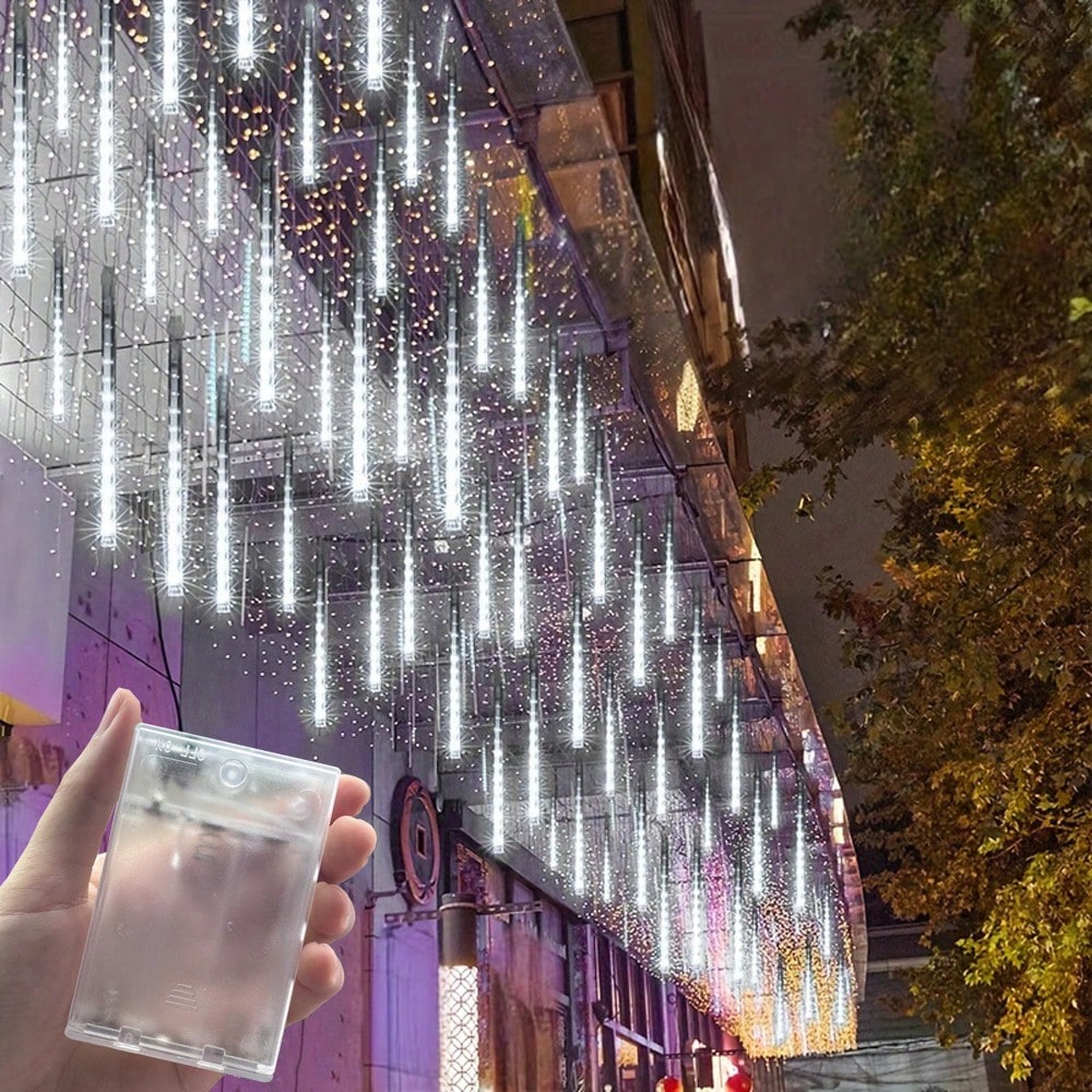 30 cm 8-Tube Battery-Powered Meteor Shower String Lights – Indoor Decorative Hanging Lights for Bedrooms, Christmas Trees, Weddings, and Parties. Elegant LED Rain Lights, Perfect Birthday and New Year Gifts for Home and Holiday Decor.