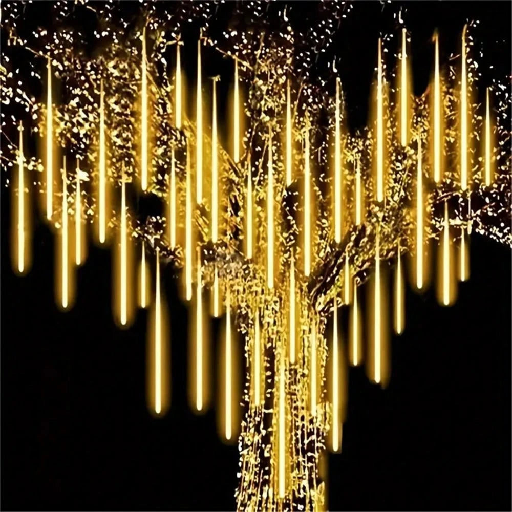 30 cm 8-Tube Battery-Powered Meteor Shower String Lights – Indoor Decorative Hanging Lights for Bedrooms, Christmas Trees, Weddings, and Parties. Elegant LED Rain Lights, Perfect Birthday and New Year Gifts for Home and Holiday Decor.