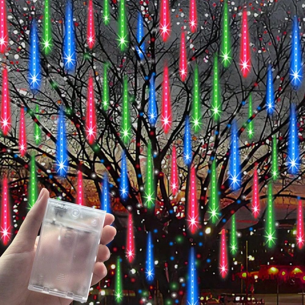 30 cm 8-Tube Battery-Powered Meteor Shower String Lights – Indoor Decorative Hanging Lights for Bedrooms, Christmas Trees, Weddings, and Parties. Elegant LED Rain Lights, Perfect Birthday and New Year Gifts for Home and Holiday Decor.
