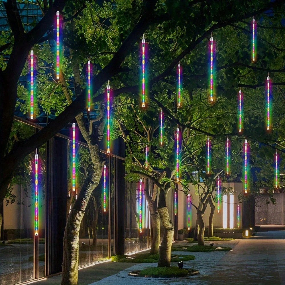 30 cm 8-Tube Battery-Powered Meteor Shower String Lights – Indoor Decorative Hanging Lights for Bedrooms, Christmas Trees, Weddings, and Parties. Elegant LED Rain Lights, Perfect Birthday and New Year Gifts for Home and Holiday Decor.