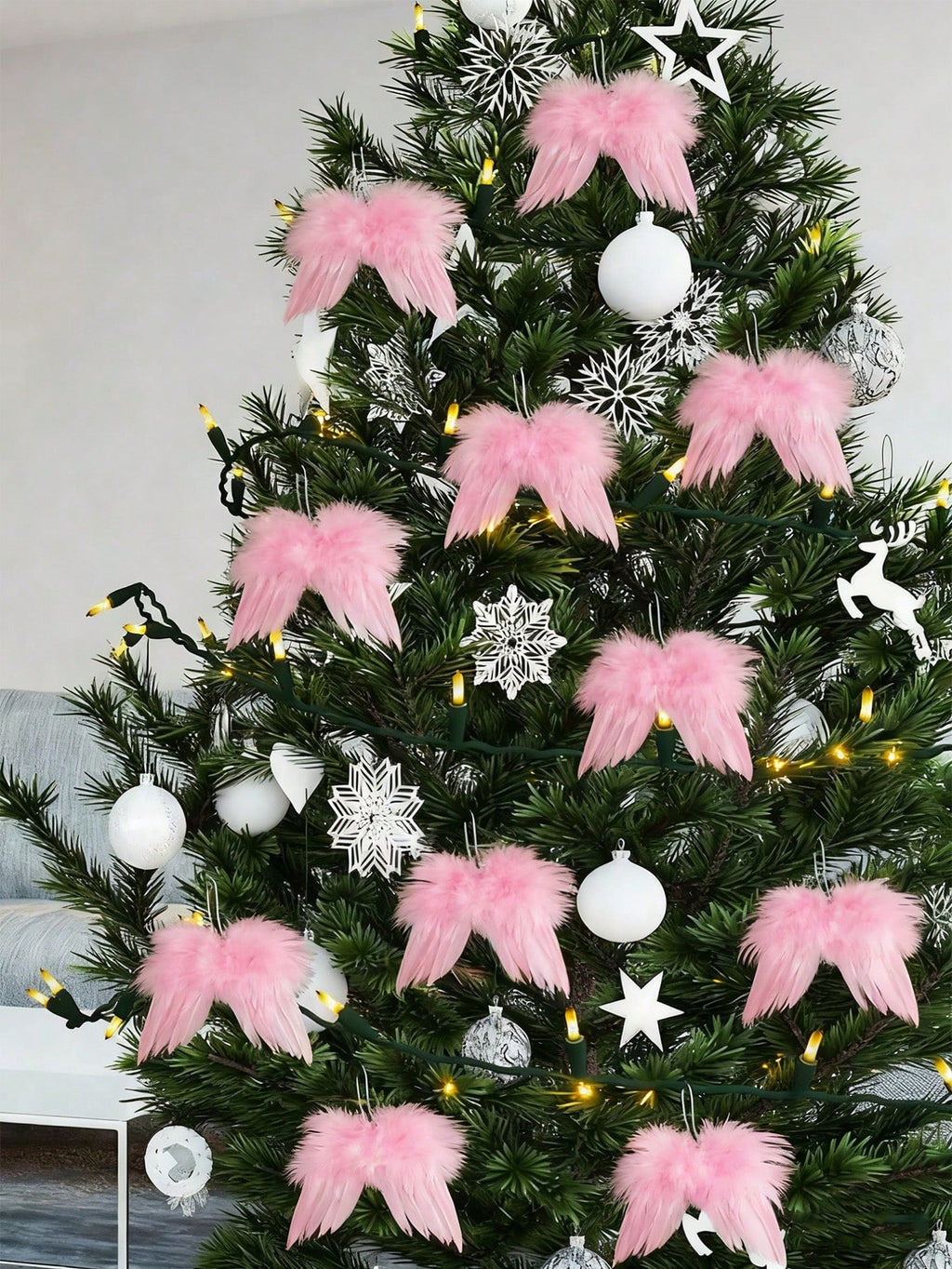 10-Piece White Angel Wings Christmas Decorations – Elegant Feather Ornaments for Christmas Trees, DIY Crafts, and Holiday Garland Accessories. Perfect for Family Gatherings, Party Décor, and Handmade Festive Creations.