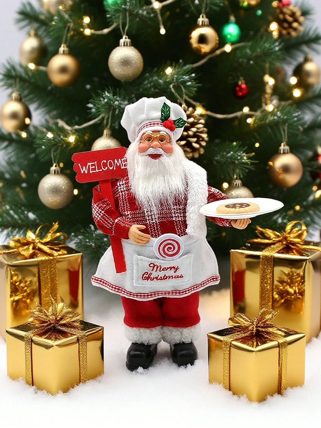 1pc Standing Santa Claus Statue – Handmade Christmas Figurine with Gift Bag, Elegant Holiday Ornament for Home, Office, and Party Decorations. Perfect Christmas Gift, Festive Centerpiece, and Merry Christmas Decorative Figurine
