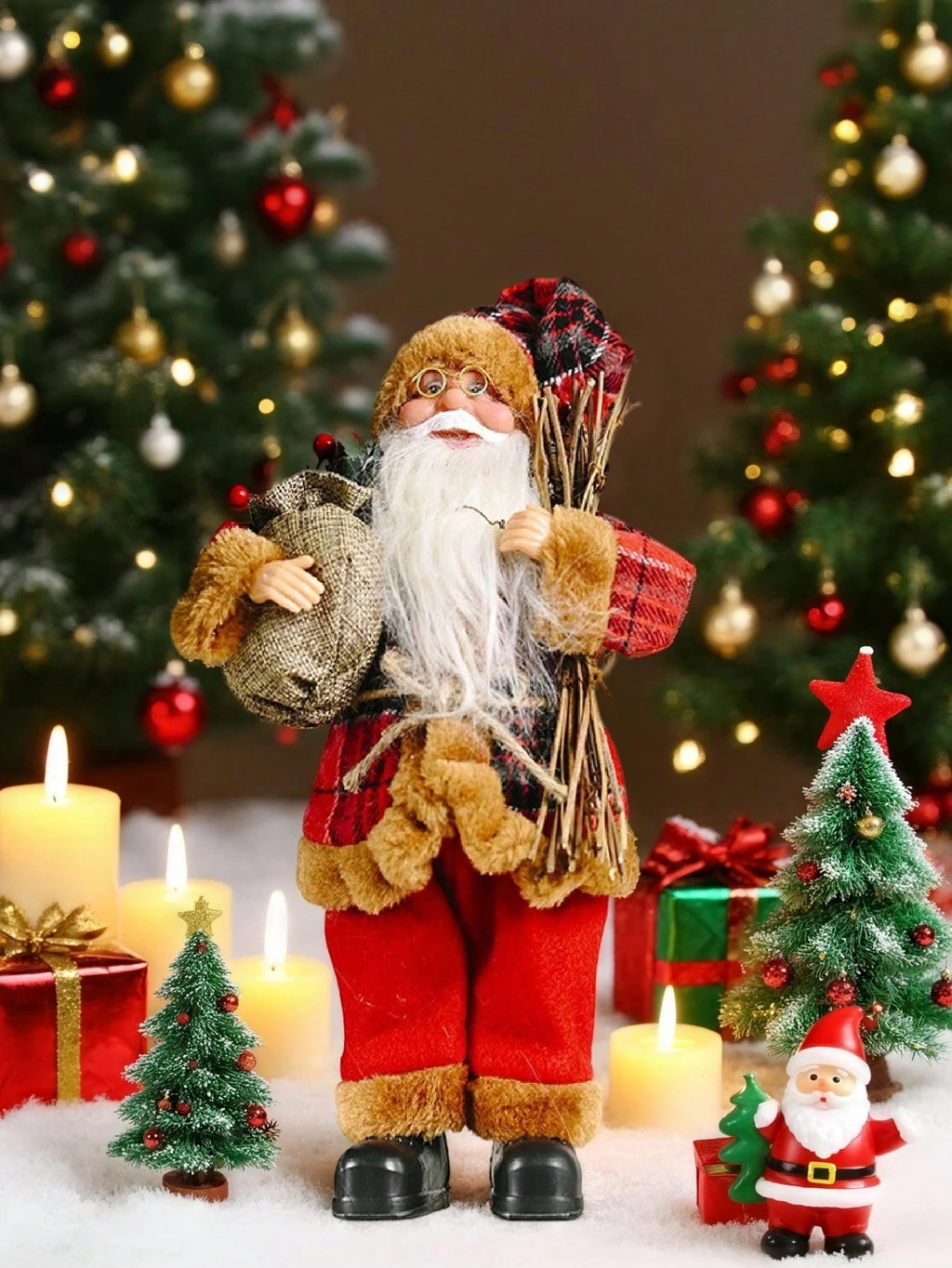 1pc Standing Santa Claus Statue – Handmade Christmas Figurine with Gift Bag, Elegant Holiday Ornament for Home, Office, and Party Decorations. Perfect Christmas Gift, Festive Centerpiece, and Merry Christmas Decorative Figurine