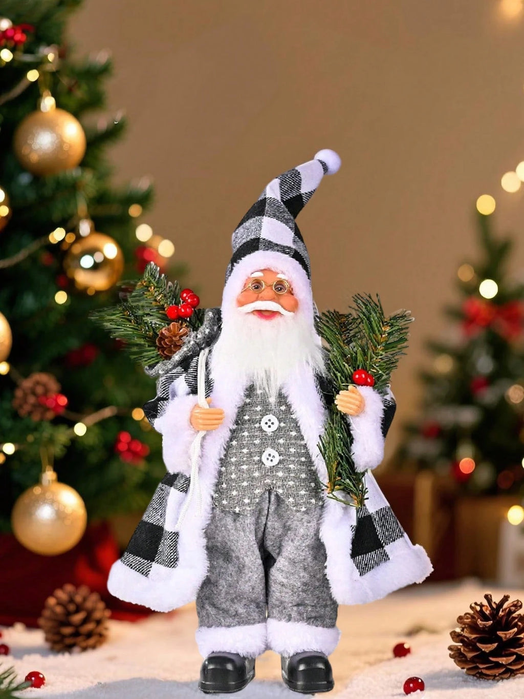 1pc Standing Santa Claus Statue – Handmade Christmas Figurine with Gift Bag, Elegant Holiday Ornament for Home, Office, and Party Decorations. Perfect Christmas Gift, Festive Centerpiece, and Merry Christmas Decorative Figurine
