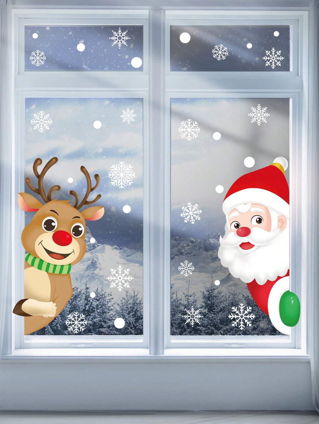 Christmas Window Stickers – Festive Snowflake, Santa & Reindeer Vinyl Decals for Home Decoration. Removable and Reusable Winter Window Clings, Perfect for Christmas Parties, Living Rooms, Shops, and Holiday Displays. Easy to Apply and Mess-Free.