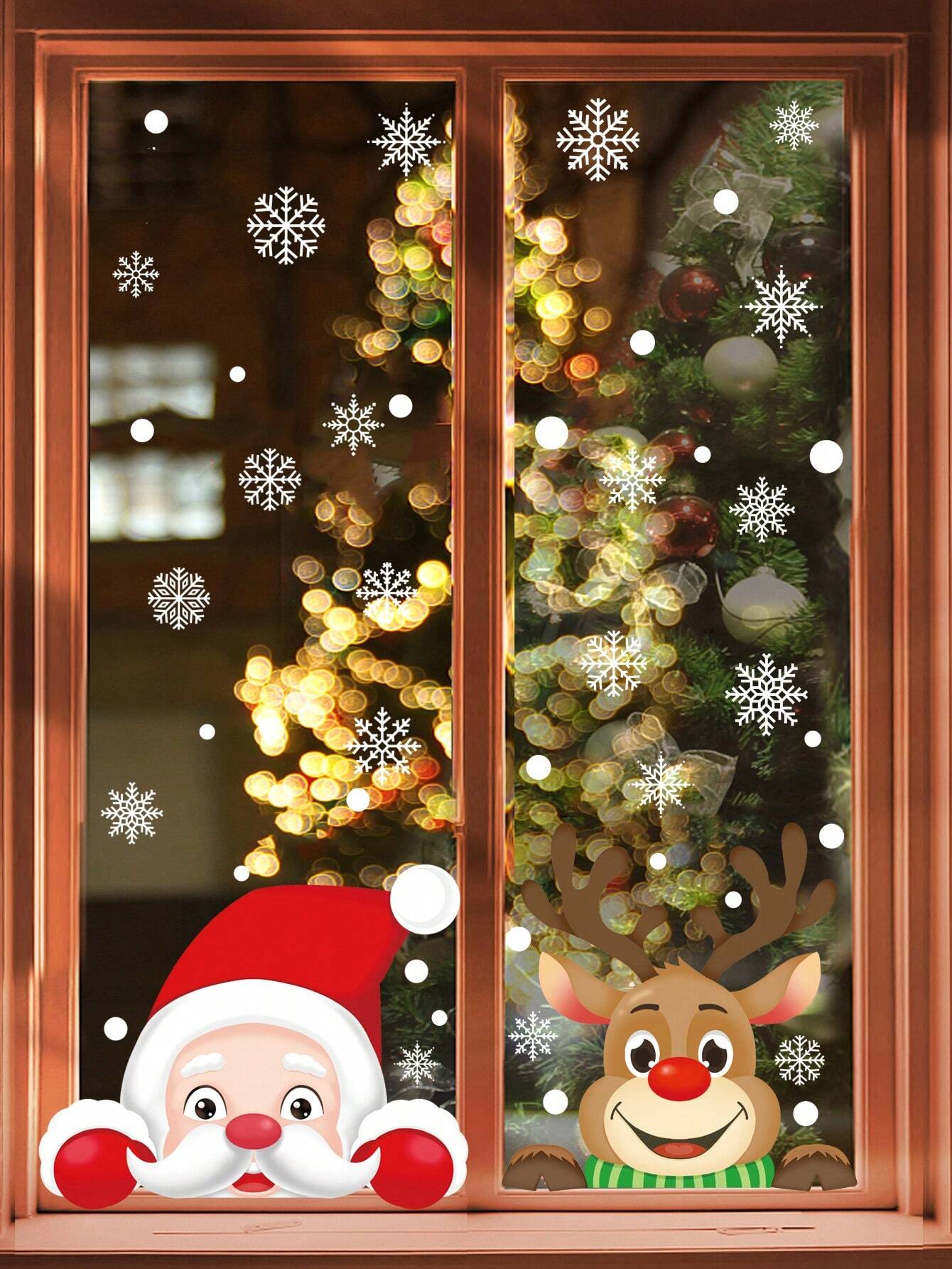 Christmas Window Stickers – Festive Snowflake, Santa & Reindeer Vinyl Decals for Home Decoration. Removable and Reusable Winter Window Clings, Perfect for Christmas Parties, Living Rooms, Shops, and Holiday Displays. Easy to Apply and Mess-Free.