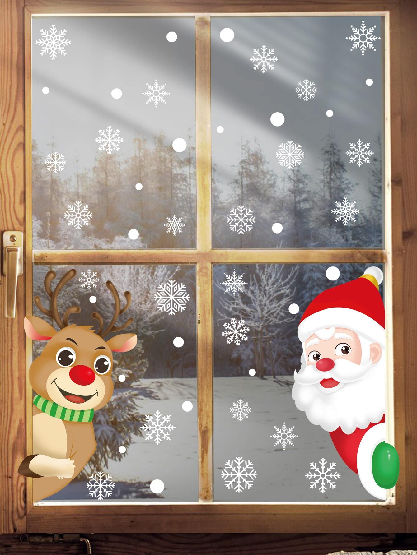 Christmas Window Stickers – Festive Snowflake, Santa & Reindeer Vinyl Decals for Home Decoration. Removable and Reusable Winter Window Clings, Perfect for Christmas Parties, Living Rooms, Shops, and Holiday Displays. Easy to Apply and Mess-Free.