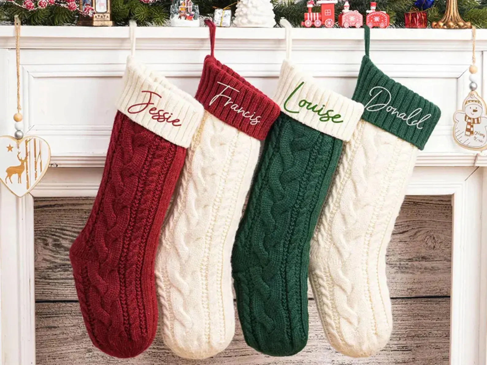 Embroidered Christmas Stocking Personalized Knitted Family Stockings Xmas Stocking with Name Monogram Holiday Stocking Family Christmas Gift