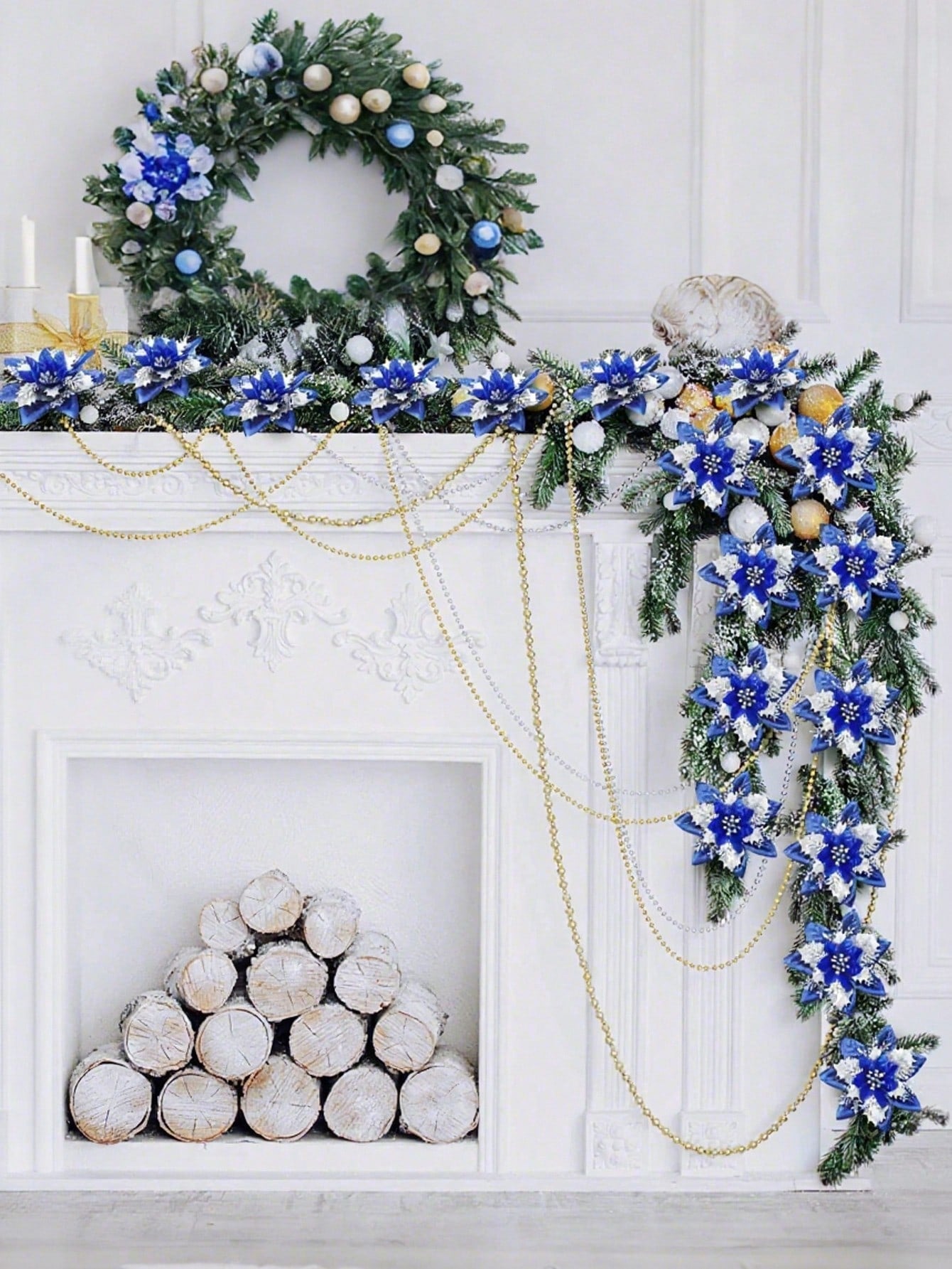 Pink and Silver Poinsettia Flowers, Glitter Christmas Flowers, Shiny Artificial Flowers — perfect for decorating Christmas trees and wreaths, weddings, holiday party decorations.