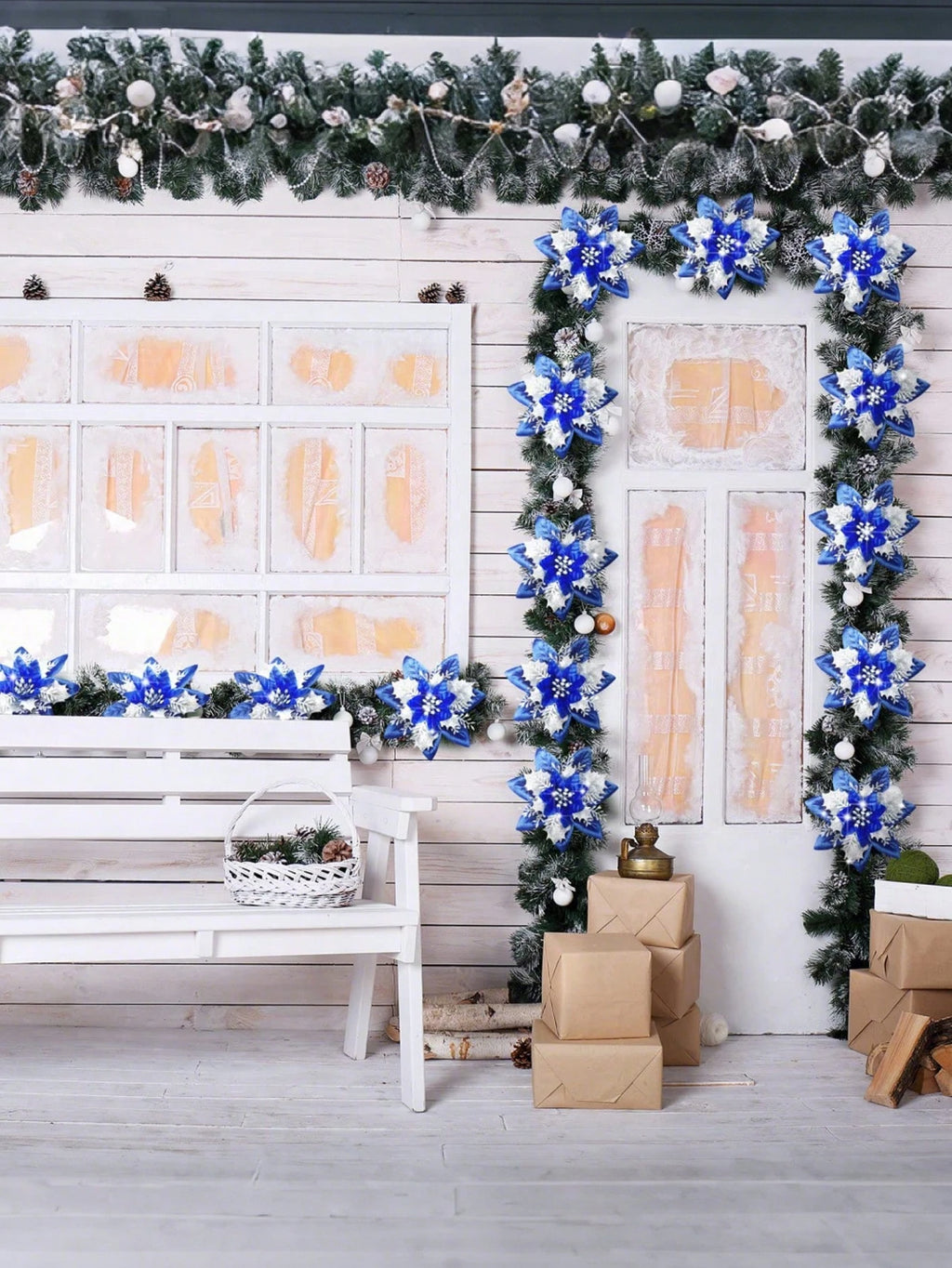 Pink and Silver Poinsettia Flowers, Glitter Christmas Flowers, Shiny Artificial Flowers — perfect for decorating Christmas trees and wreaths, weddings, holiday party decorations.