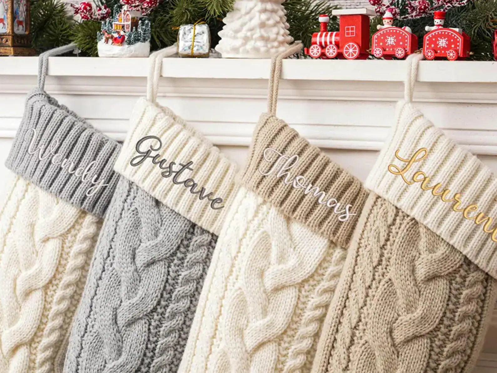 Embroidered Christmas Stocking Personalized Knitted Family Stockings Xmas Stocking with Name Monogram Holiday Stocking Family Christmas Gift